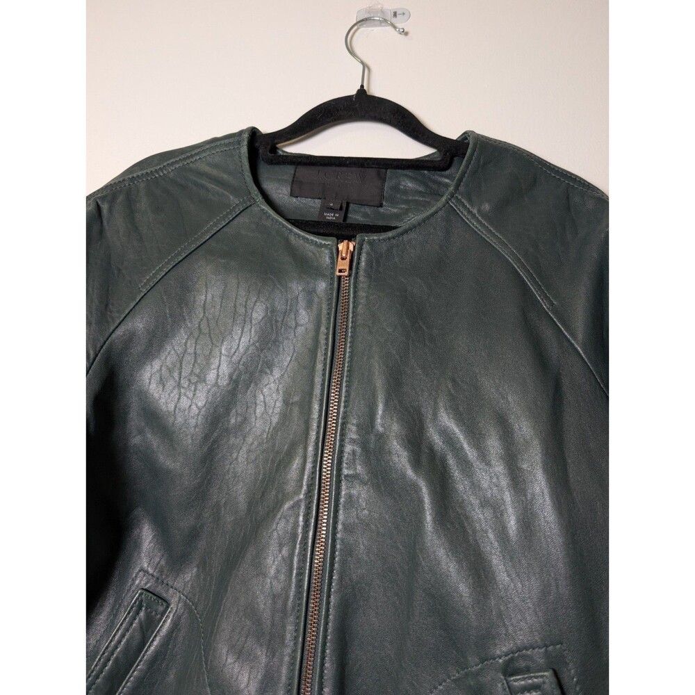 J.Crew Collection Green Leather Jacket 4 Quiet Luxury Moto Zip - Picture 12 of 12